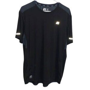 Russell Athletic Training Fit Mens Shirt Black L Reflective Accents Short Sleeve